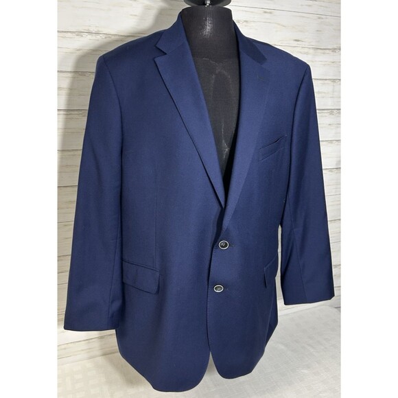 Joe Joseph Abboud Navy 100% Wool 2 Button Blazer Sport Coat Jacket Mens 50R Slim - Picture 1 of 16